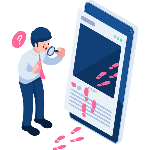 A person analyzing digital footprints of an online website visitor.